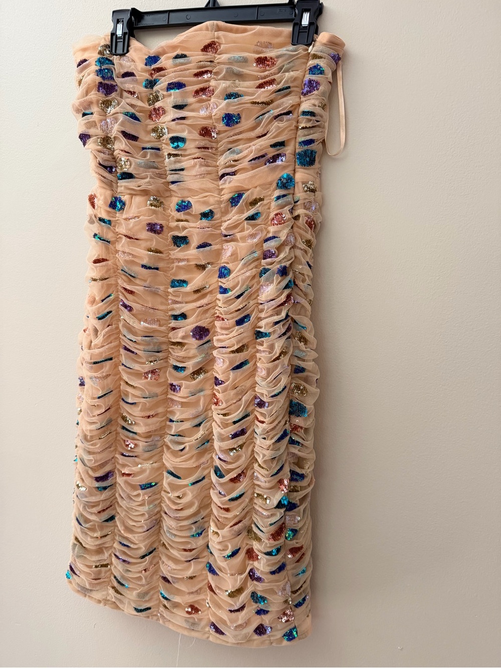 Retrofête Peach Mini Dress with Multicolor Sequin Accents